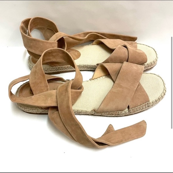 NEW Splendid Tereza Tan Suede Leather Ankle Wrap Lace Up Espadrille Flat Sandals - Picture 3 of 4